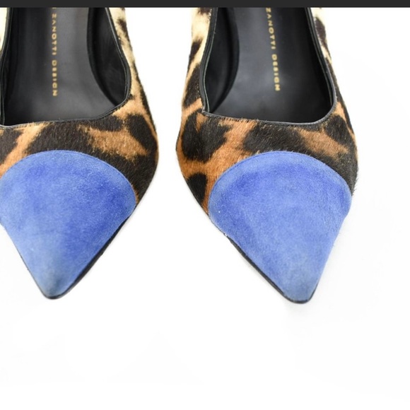 Giuseppe Zanotti beige leopard /Blue leather heels size 40 fits 8.5/9 - Picture 4 of 8